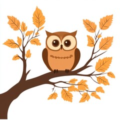 Obraz premium Autumn Owl Perched on a Branch with Golden Leaves
