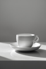 Coffee cup with shadow on white background. Still life