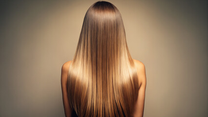 beautiful straigth, smooth and long hair woman. back of blond girl with Hair style