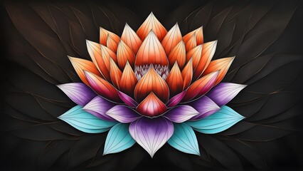 AI GENERATE, Geometric floral abstraction with lotus motifs