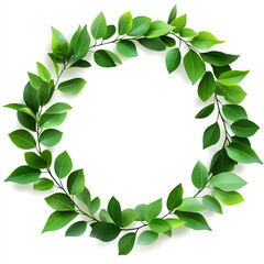 Fototapeta premium A circular arrangement of vibrant green leaves on a white background.