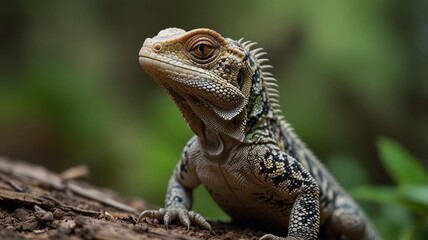 Close-up of a lizard on a log.