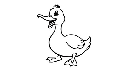 Fototapeta premium “Funny Duck Quacking Outline Only, No Fill Color, Thicker Line” – A doodle of a duck with its beak open as if quacking, drawn in thick outlines with no fill color on a white background. 