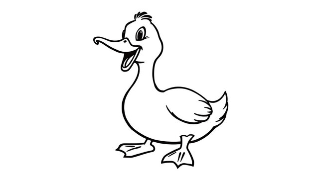 &ldquo;Funny Duck Quacking Outline Only, No Fill Color, Thicker Line&rdquo; &ndash; A doodle of a duck with its beak open as if quacking, drawn in thick outlines with no fill color on a white background.
