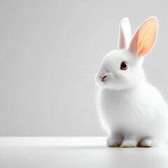 Obraz premium A cute, fluffy white rabbit sitting elegantly against a soft backdrop.