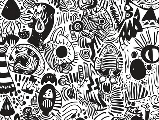 Handdrawn doodle pattern with quirky abstract elements, pattern, whimsical and creative