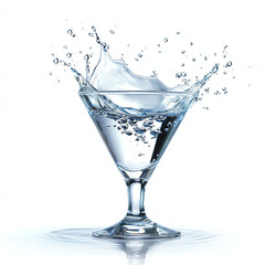 A dynamic splash of water captured in a crystal-clear martini glass.