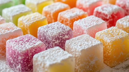 Colorful Turkish Delight with Powdered Sugar