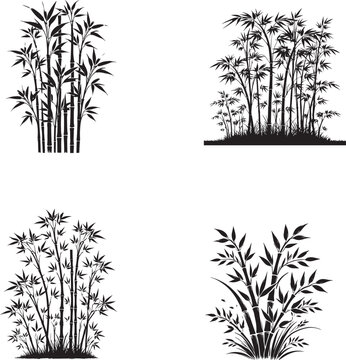 Bambo black and white silhouette assetes in vector farm 