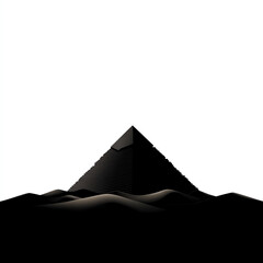 A minimalist black pyramid emerging from smooth sand, evoking mystery and intrigue.