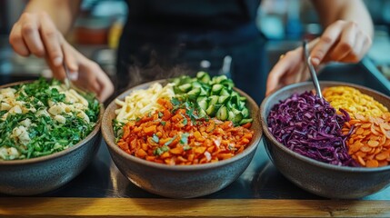 Three Bowls of Colorful Salads