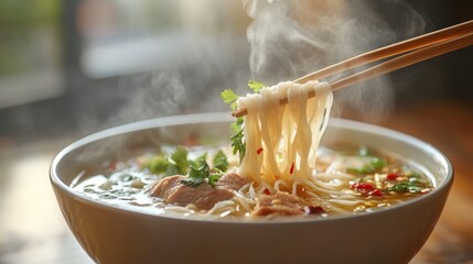 A Bowl of Steaming Noodle Soup