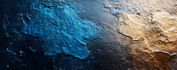 Naklejka premium Abstract textured surface with blue and gold tones.