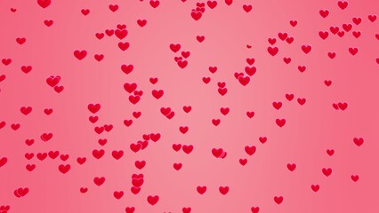 red hearts falling 8k illustration. love concept abstract background.