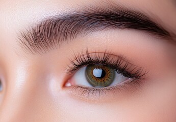 Naklejka premium Close-Up of Eye Showing Eyelashes, Eyebrows, and Iris Detail, Captivating Beauty