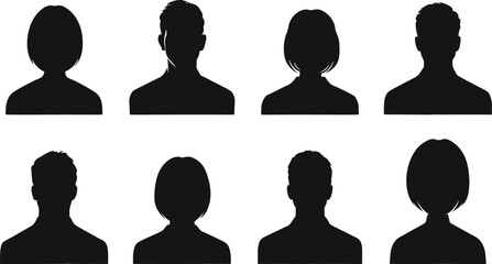 Male and female head silhouettes avatar, profile icons. Vector illustration 