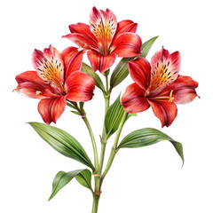 Fototapeta premium botanica watercolor illustration red alstroemeri isolated on transparent background 