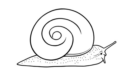 “Basic Snail Crawling Outline Only, No Fill Color, Thicker Line” – A doodle of a snail with a spiral shell, drawn in thick outlines with no fill color on a plain white background.
