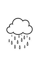 “Basic Cloud with Raindrops Outline Only, No Fill Color, Thicker Line” – A doodle of a simple cloud with raindrops falling, outlined with thick lines and no fill color on a white background.
