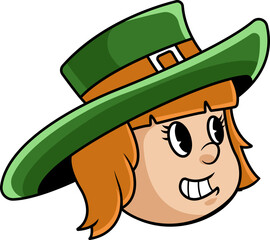 Saint Patrick's Day Girl Head Leprechaun Cartoon Character in Retro Illustration