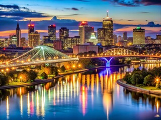 Fototapeta premium Montreal Cityscape: Bridges, Olympic Stadium, High-Resolution Photo