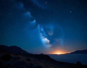 A night sky with numerous stars scattered across a dark blue background