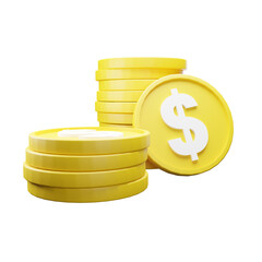 3d dollar coins, dollar coins stacked in two, side view