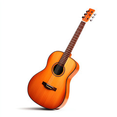 Obraz premium An acoustic guitar resting elegantly against a white backdrop.