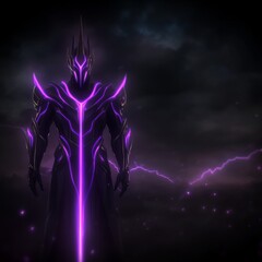 Dark Knight, Glowing Armor, Stormy Night, Fantasy Warrior