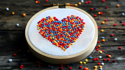 Colorful Heart Embroidery Illustration