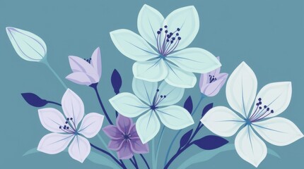 Obraz premium Soft pastel flowers on teal background, minimalistic design