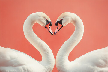 
Two white swans in a loving pose, their necks forming a heart shape