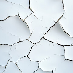 Close-up of cracked white paint on a textured surface, showcasing age and wear.