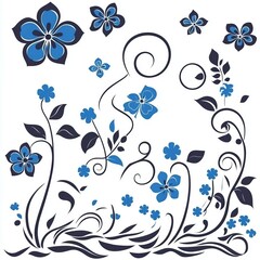 Elegant Blue Floral Design Elements for Decoration
