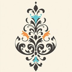 Elegant Damask Ornament Design in Teal and Orange