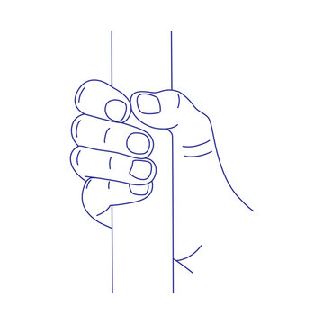 Hand holds a stick. Contour vector illustration. Index, middle, ring, little fingers and thumb