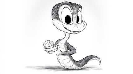 Fototapeta premium Happy Cobra with Snack - Children's Coloring Book Page