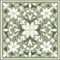 Elegant Green Floral Tile Design with Symmetrical Pattern