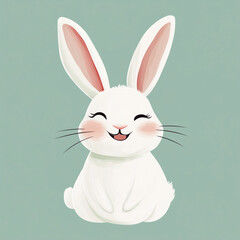 Fototapeta premium A white bunny rabbit holding a carrot in its front paws, giggling happily