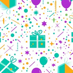 Festive Celebration Pattern Gifts, Balloons, and Confetti