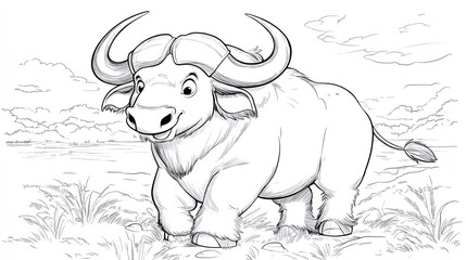 Fototapeta premium Buffalo Fun in the Meadow - Children's Coloring Book Page