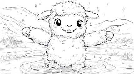 Rainy Day Alpaca: A Fun Coloring Page for Kids