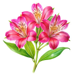 botanica watercolor illustration red alstroemeri isolated on transparent background
