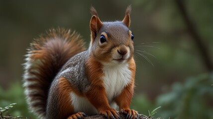 Fototapeta premium Adorable red squirrel sitting outdoors.