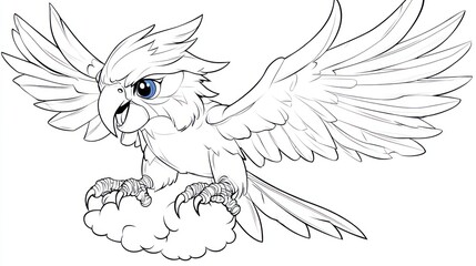 Obraz premium Cartoon Cockatoo Nap on Cloud: Children's Coloring Page
