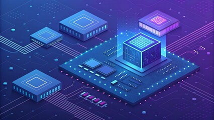 Futuristic Circuit Board with Advanced Microchips and Data Processing