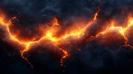 Fototapeta premium Molten Lava Flowing Through Dark Volcanic Rock