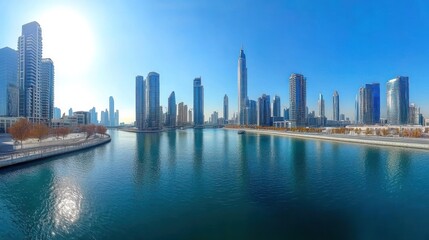 Modern Skyline and Waterfront in Bright Daylight