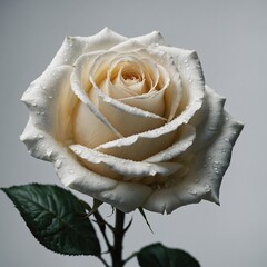 A white rose photographed under harsh white studio lighting for a modern aesthetic.