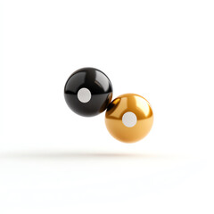 Two shiny spheres, one black and one gold, isolated on a white background.